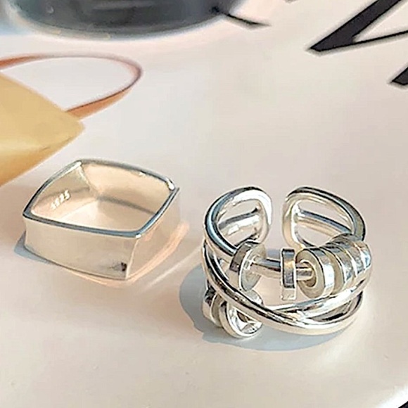 STERLING SILVER SPIN DISC SQUARE RING SET - Picture 13 of 13